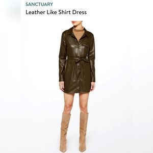 Sanctuary Dark Green Leather-Like Long Sleeve Dress